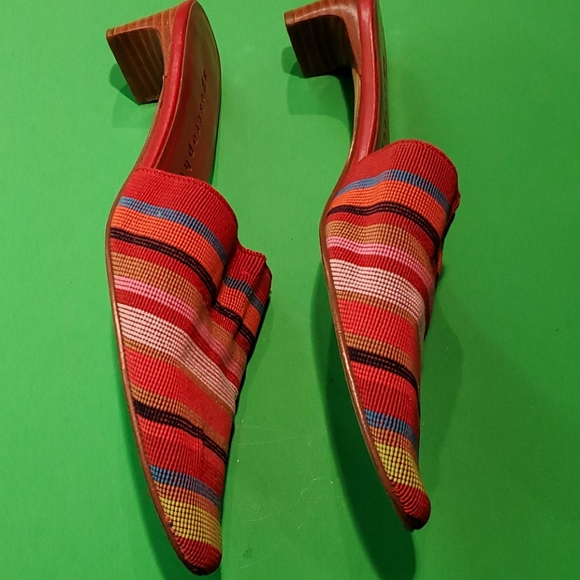Striped Cloth Mules with Wood Tone Heel - Picture 2 of 3